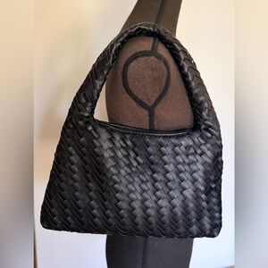 Walter Baker Black Woven Vegan Leather Shoulder Bag.